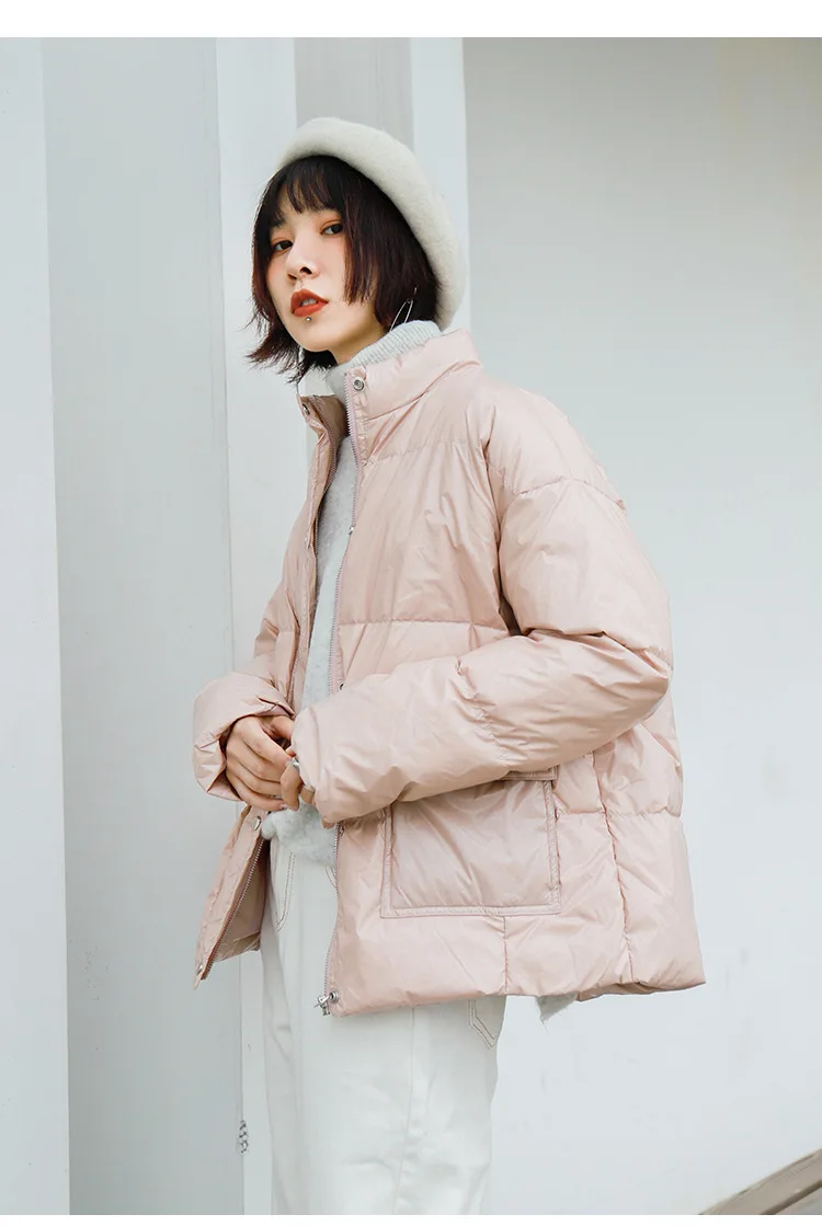 Зимний Яркий пуховик в Корейском стиле, студенческий однотонный пуховик со стоячим воротником, модное женское теплое пальто на утином пуху