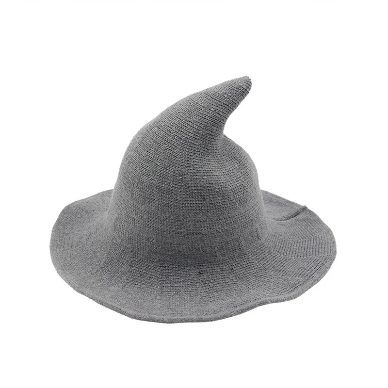 Sheep Wool Cap Knitting Fisherman Hat Autumn Winter Female Fashion Witch Pointed Basin Bucket Hats Women Modern Witch Cap TG0064 - Color: Light Gray