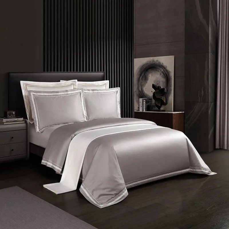 - Luxury 4pcs Duvet Cover set Bed Sheet Pillowcase 1000TC Egyptian Cotton Gold Grey Silky Soft Premium Bedding set Queen King size