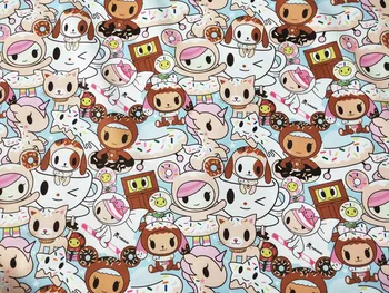 

145cm Width Cartoon Unicorn Donuts Dog Printed Canvas Fabric For Cushion Cover/Diy Handbag/Slipcover/Curtain DIY Sewing