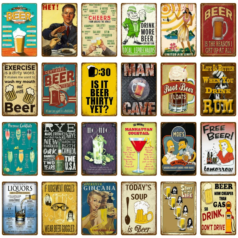 Liquors Beer Bar Decor Drink Rum Wine Metal Signs Pub Club Hotel Home Wall Plaque Vintage Hawaii Man Cave Poster YJ153
