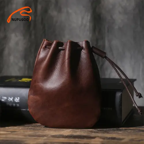 Vintage Coin Purse Men Women Genuine Leather Casual Small Coin Wallet Hard Leather Money Pocket Drawstring Storage Bag NUPUGOO - Image 3