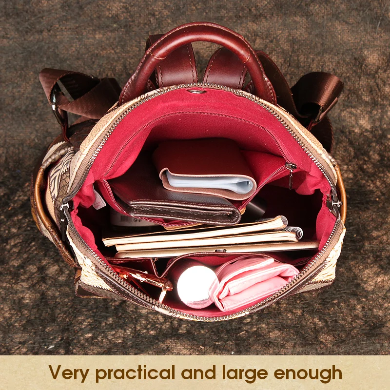 Women's Retro Backpack Genuine Leather Shoulder Bags 12 Inches Travel Bag For Lady Patchwork Quality Laptop Bag New Fashion 3