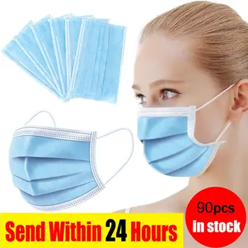 

90pcs Anti-Pollution 3 Layer Mask dust protection Mask Disposable Face Masks Elastic Ear Loop Disposable Dust Filter Safety Mask