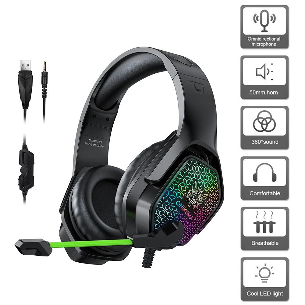 Проводные наушники ONIKUMA X3 Hi Fi 3 5 мм проводные RGB для PS4 ПК игровая гарнитура с