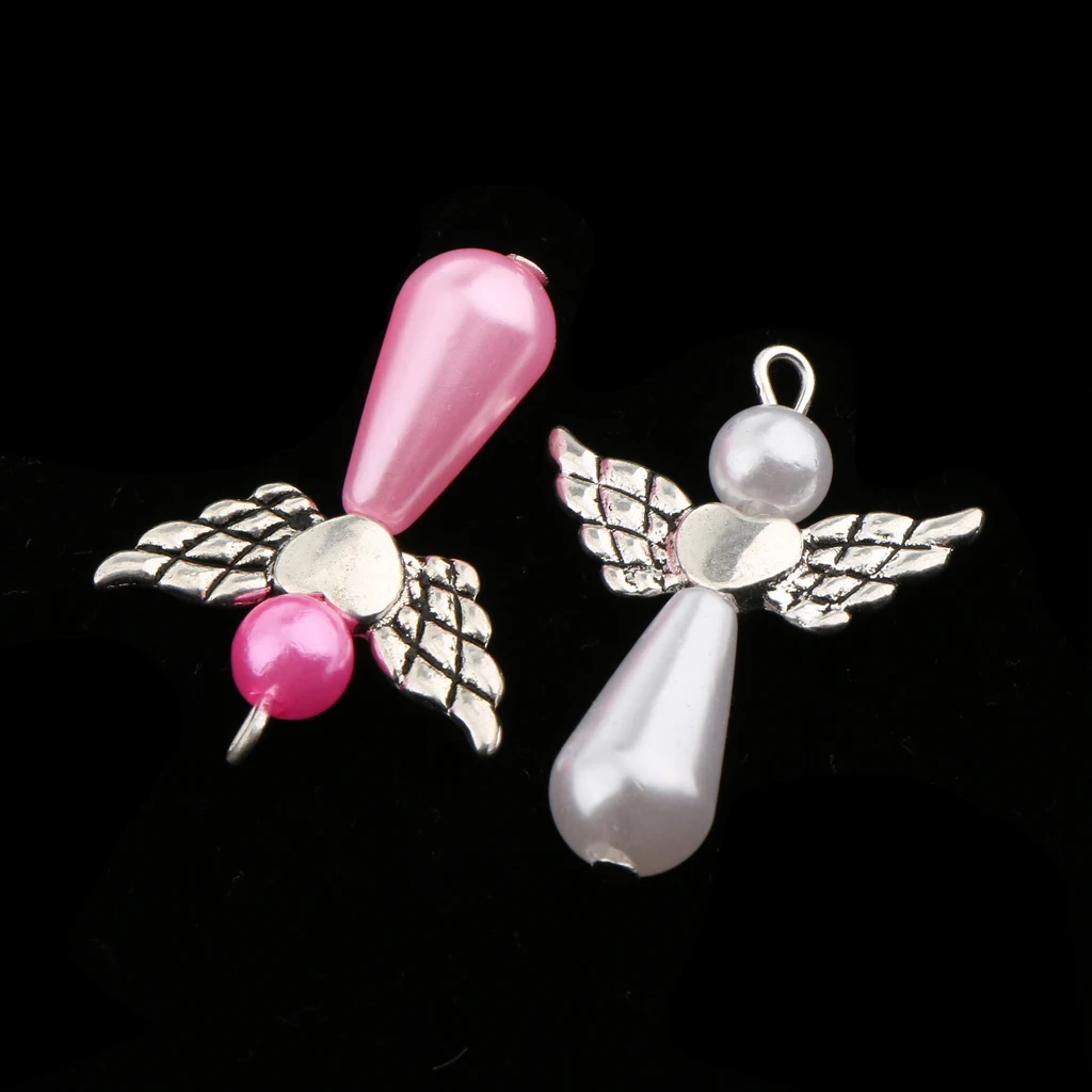 40 Pieces Mixed Angel Wings Drop/Heart Pendants Charms Beads Antique silver color Wings for Necklace Bracelet Jewelry Making Crafts