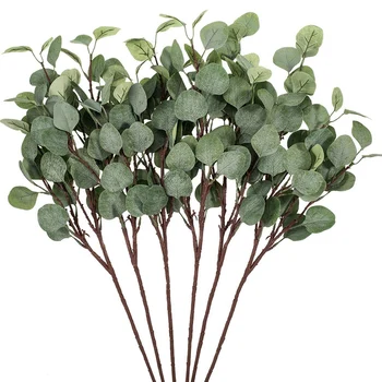 

6 Pieces Of Artificial Silver Eucalyptus Branches Spray Eucalyptus Leaf for Plants From Vacation, Party, Wedding, Garden