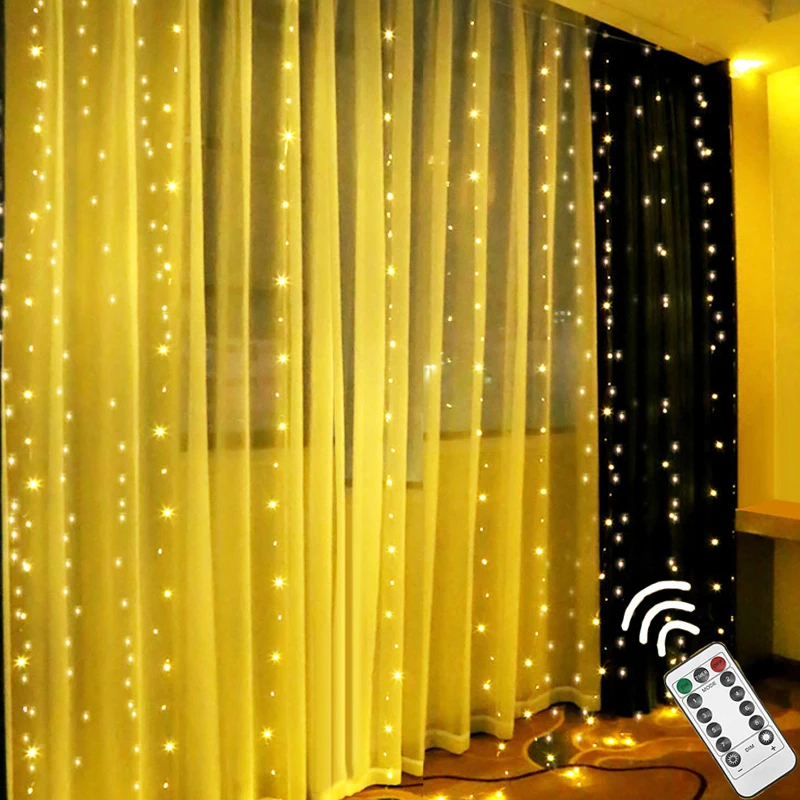 US $13.79 LED Curtain String Lights Fairy Garland Remote Control 3M USB 7 Flash Modes For New Year Christmas Outdoor Wedding Home Decor