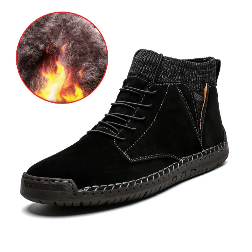 Black-winter DM01, зимние мужские ботинки, Нескользящие, износостойкие, для улицы, большие рабочие ботинки, большие размеры, плюс бархат, Ретро стиль, тренд, мужские Ботинки martin - Color: Black-winter
