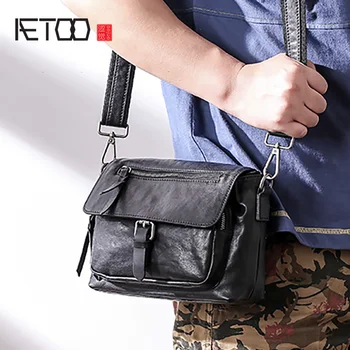 

AETOO Men's leather trend one shoulder bag, fashion casual oblique cross bag, head leather men's bag