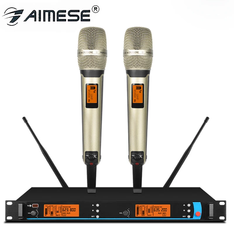 Серебристый Профессиональный SKM9000 UHF беспроводной микрофон для караоке системы с золотым цветом двойной ручной трансм 6500 - Цвет: Серебристый
