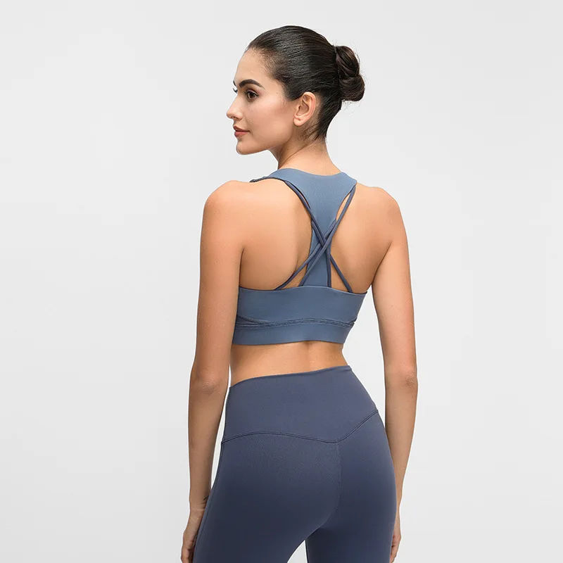 

Imlario New High Impact Workout Sports Bra Women Bounce Control Yoga Bra Tops T-Back Strappy Push Up Crop Activewear Wirefree