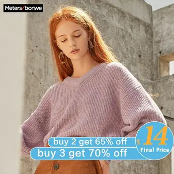 

Metersbonwe 2020 New Knitted Sweater Women Pullovers V neck Basic Women Sweaters Loose Chic comfortable sweater 716863
