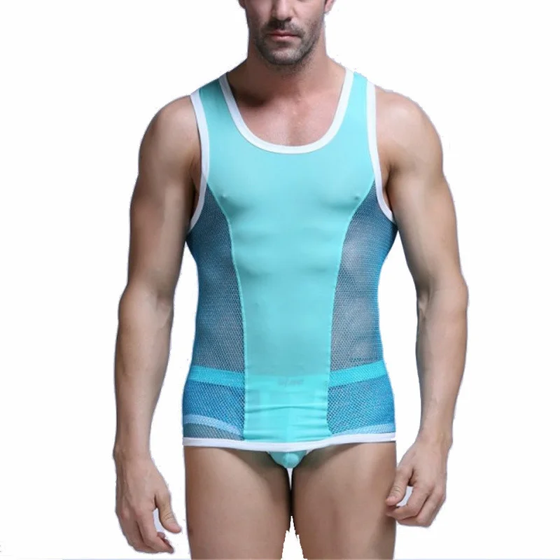 Mens Underwear Sexy See Through Tank Tops Fitness Sleeveless Mesh Shirts Homme Vests Boxer Shorts Underwear Or Men Clothes Set men underwear