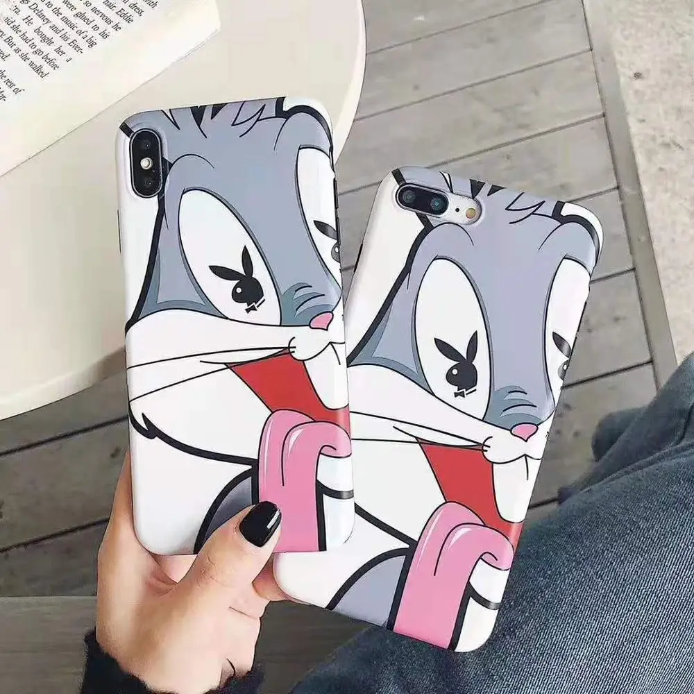 

Funny Rabbit phone case for iphone 8 6 7 6S plus cover soft silicone capa for iphone XS MAX XR X fundas coque Anti-fall capa