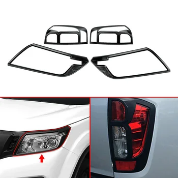 

DWCX 4Pcs ABS Black Car Front Head Light Rear Tail Lamp Cover Trim Moulding Fit for Nissan Navara NP300 2015 2016 2017 2018 2019
