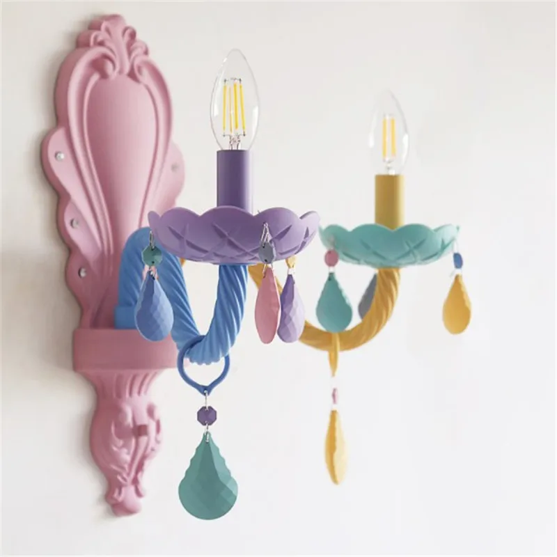 Quarto do Miúdo Lâmpada de Parede de Cristal Titular de Cabeceira Lâmpada de Parede Colorido Lâmpadas Moderna Makaron E14 Quarto Arandela Luminária Cor 7 Titular de Cabeceira Quarto Lâmpada de Parede Arandela Luminária