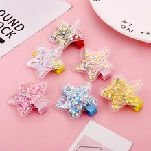 Креативная Корейская версия, прозрачная звезда, зыбучий песок, блестки, BB клипса, для детей, для девочек, милая, разнообразная, прозрачная цветная Шпилька, головные уборы