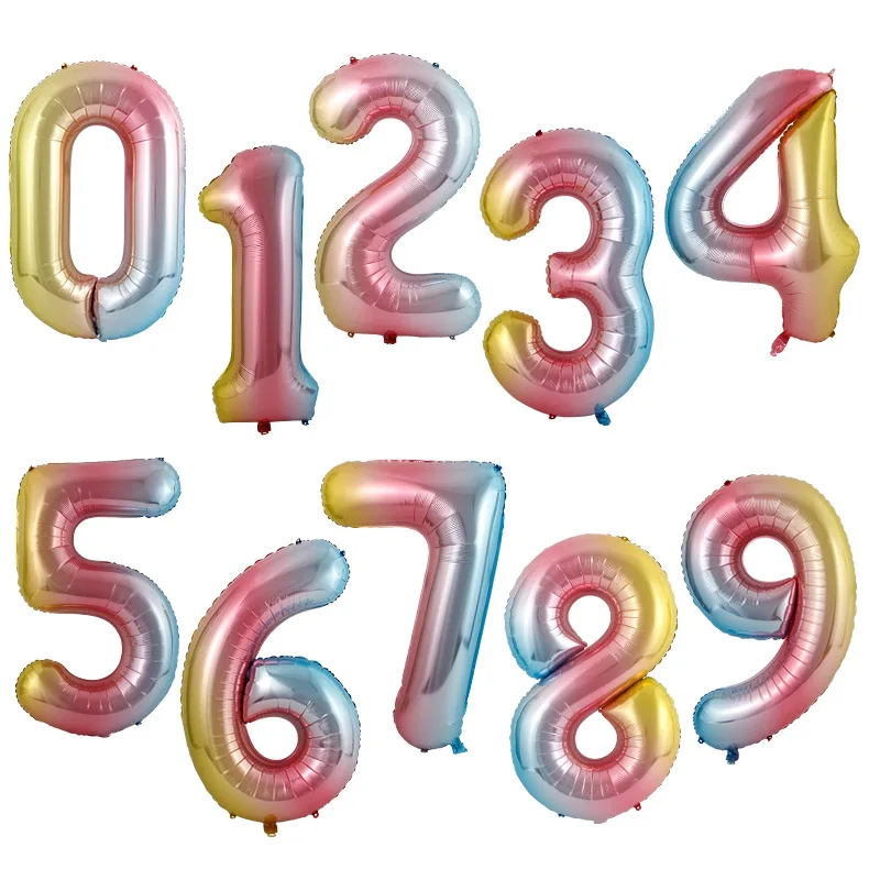 40-дюймовый светодиод лазерный Фольга воздушные шары Градиент Радуга номер баллоны с гелием цифры, для детей 0, 1 2 3 4 5 6 7 8 9 воздушных шаров на день рождения Aniversarry Декор