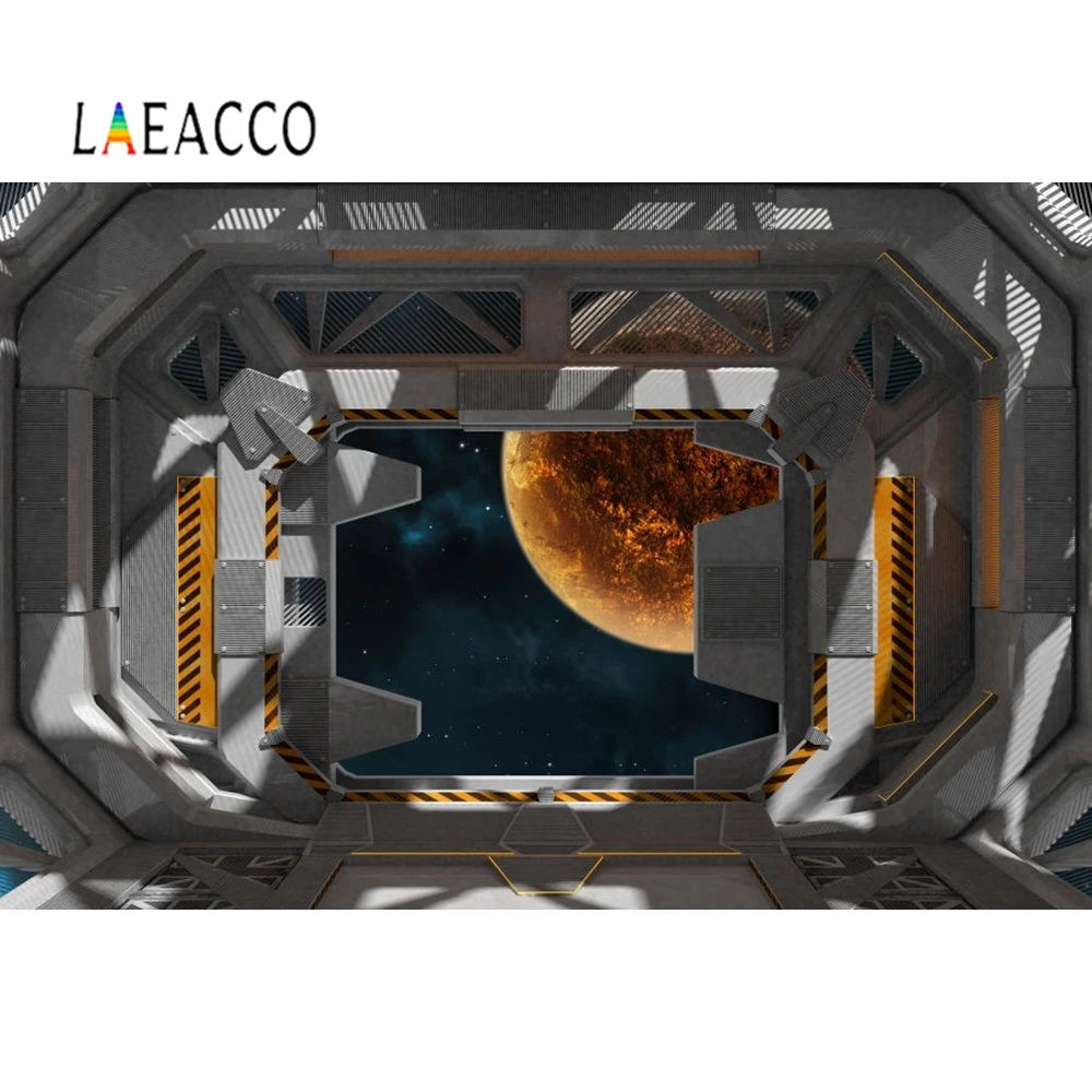 Laeacco Spaceship Space Station Photo Backdrops Universe Scener Customized Vinyl Photography Backgrounds For Home Studio Decor