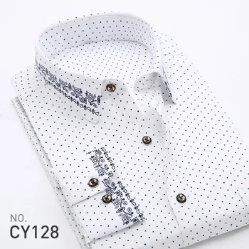 

2020 Spring Men's New Printed Dots Long-Sleeved Shirt Adolescents Thin Slim Long Sleeve Flower Shirt