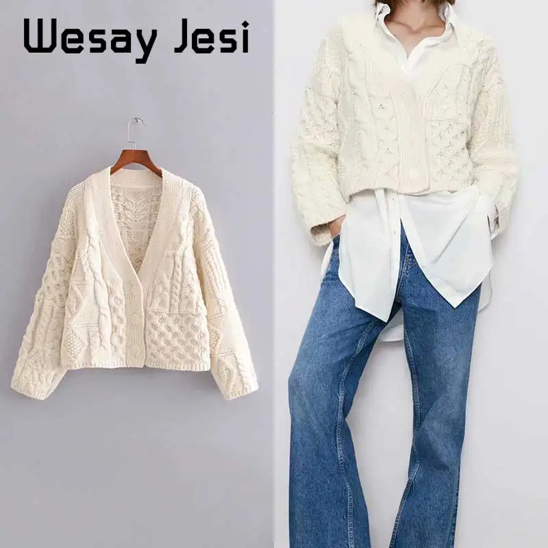 

Women Sweaters v-neck Cardigan 2019 Autumn Winter Female knitting Soft Texture Loose Women Sweaters Tops