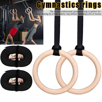 

Wood Gymnastic Rings 28mm Gym Rings with Adjustable Long Buckles Straps for Workout Home Gym Cross Fitness SMN88