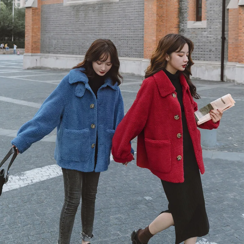 

Photo Shoot Graceful Lambs Wool Coat Women's 2019 Autumn And Winter New Style Korean-style Loose-Fit Slimming Versatile Western