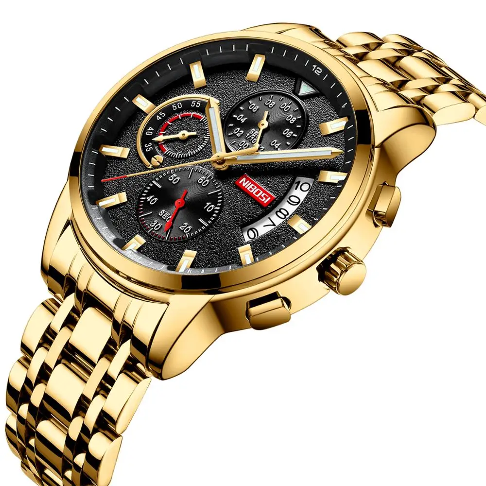 Reloj de cuarzo de lujo NIBOSI, de marca Premium, deportivo, de acero inoxible, para hombre, reloj militar a prueba de agua - Цвет: Бронза