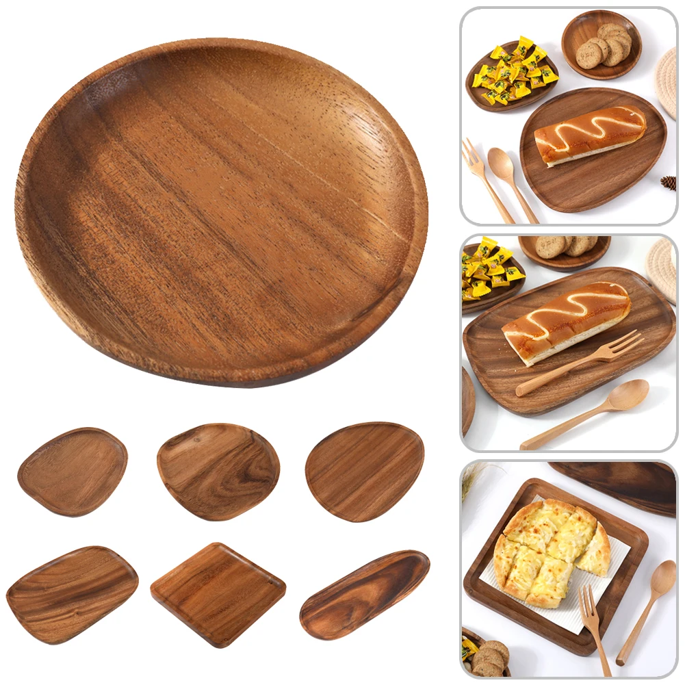 Walnut Wood Round Plate Fruit Dishes Dessert Tea Serving Tray Tablewares Quality 