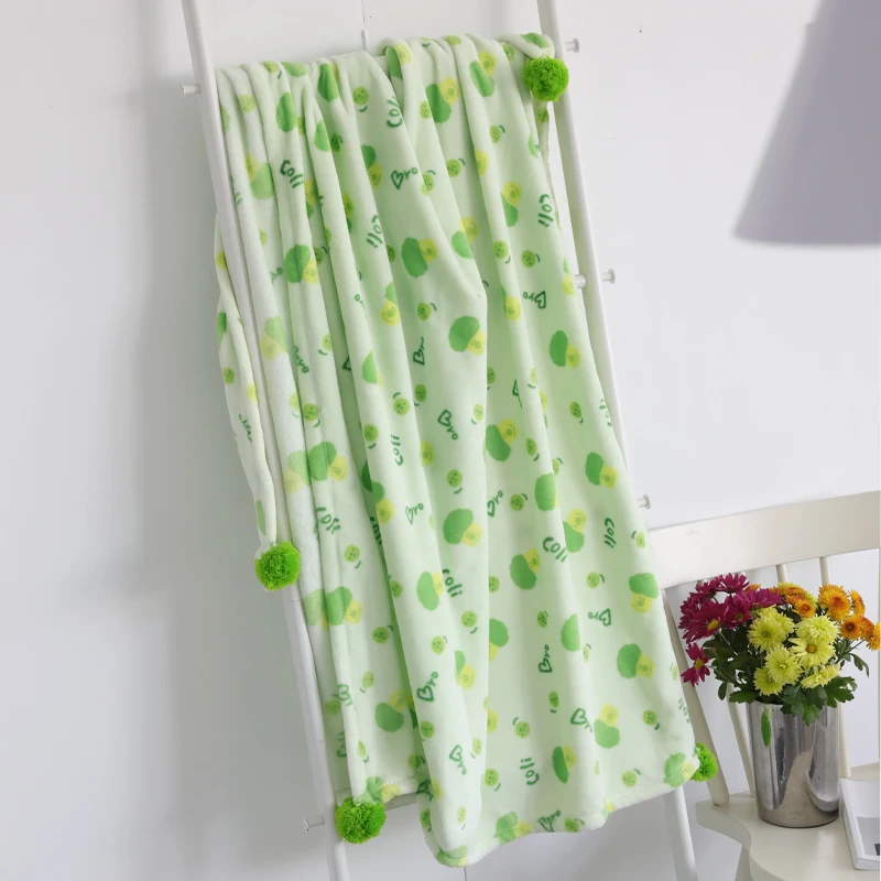 

Cute Fresh Style Throw Blanket Broccoli Pattern Green Plush Coral Fleece Soft Blanket For Child And Adults Sofa Home Decor 1pcs