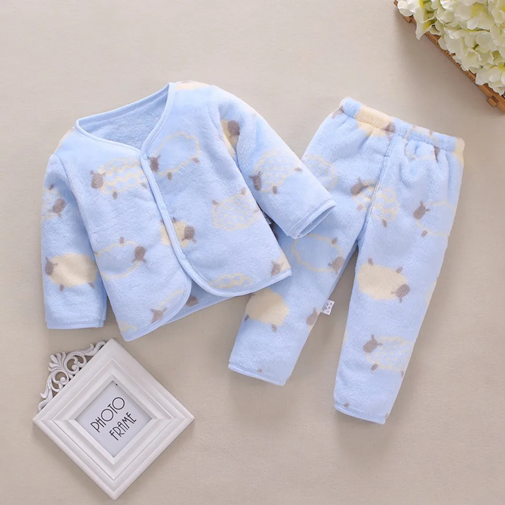 Комплект из плотного флиса для новорожденных мальчиков и девочек, Теплые Топы и штаны, пижама, одежда для сна детские пижамы Roupa Infantil Menina, 9 цветов