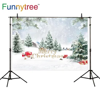 

Funnytree photocall background wonderland bokeh merry Christmas backdrop winter gift forest Photo Studio photography photozone
