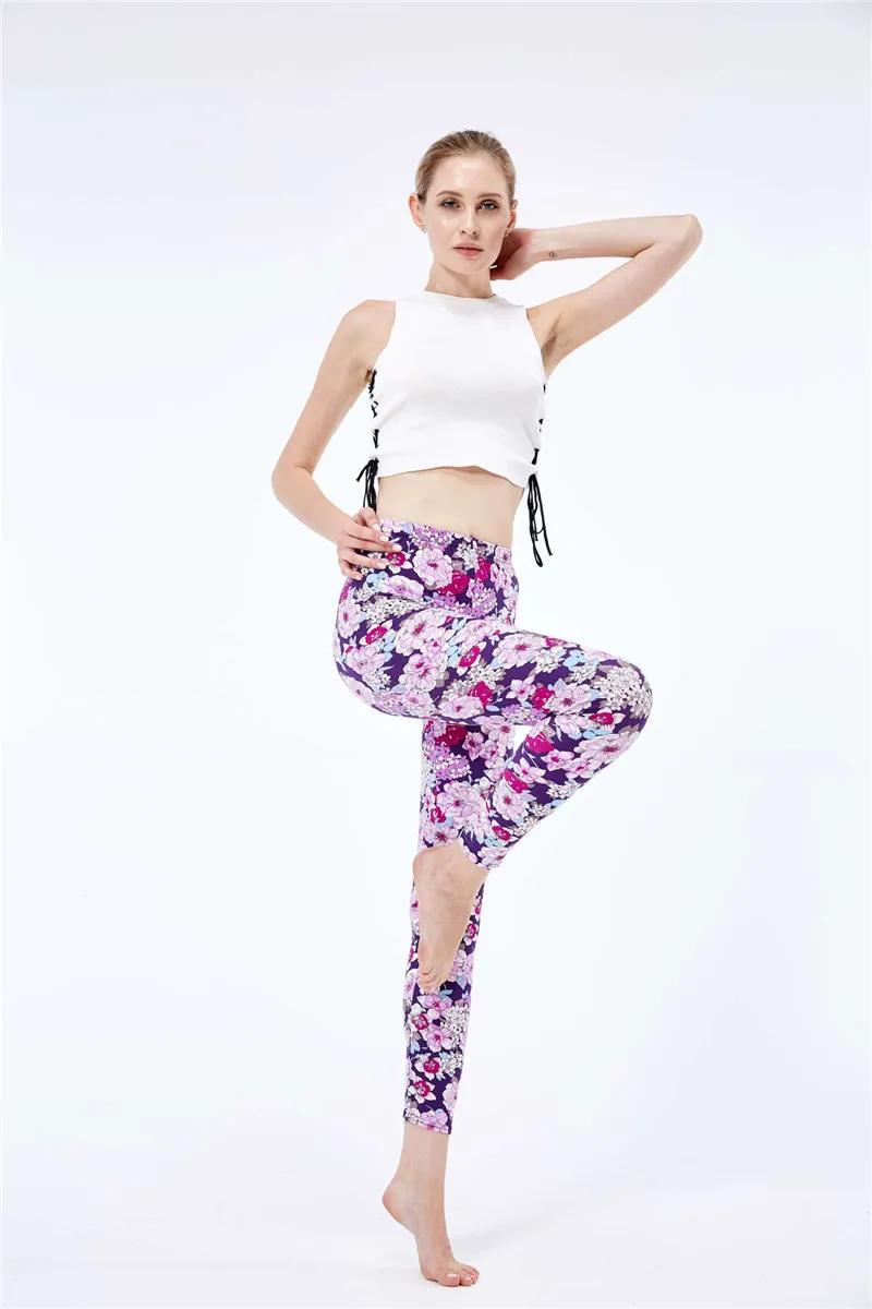 tiktok leggings amazon YRRETY Flowers Printed Women Legging Fitness Clothing Sporting Workout Mujer Elastic Gym Pants Push Up Solid Bottom Dropshipping ribbed leggings