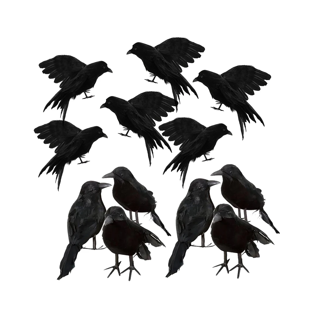 12pcs/set Fake Ravens Crows Realistic Birds for Home Garden Halloween Wedding Decoration