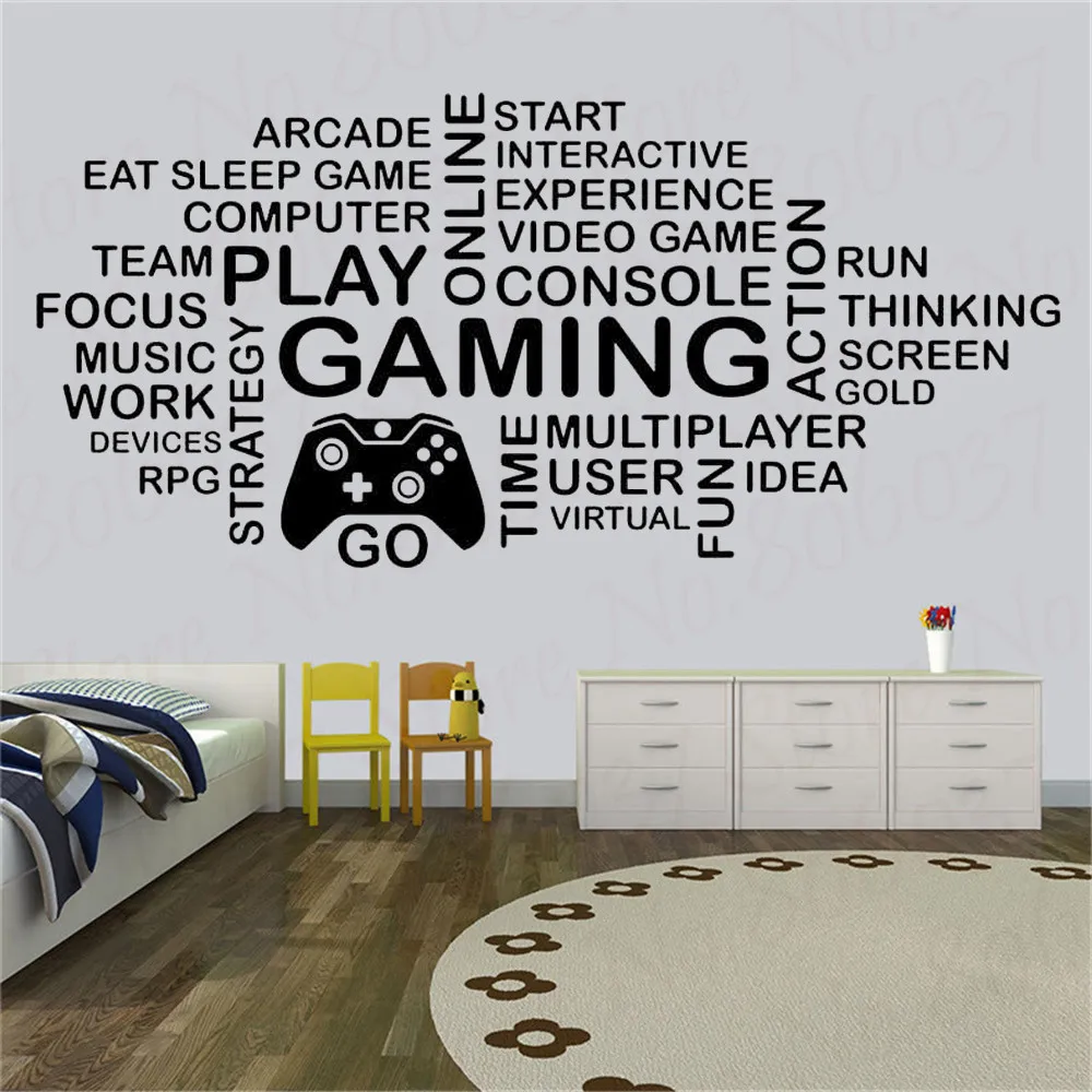 Gamer Wall Decal Gamer Poster Gaming Sign Quote Playroom Vinyl Sticker Home 