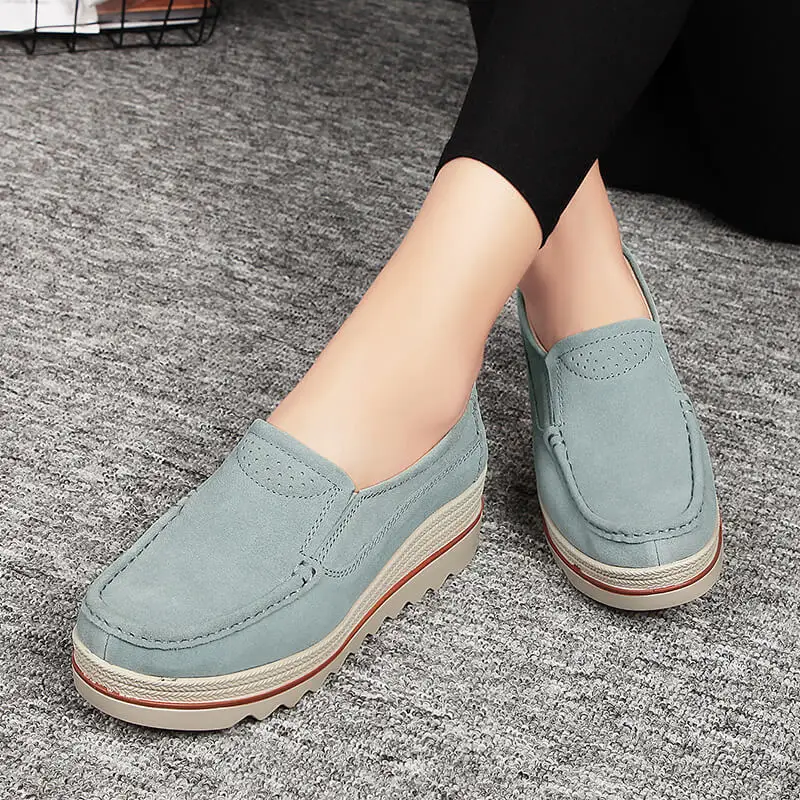 Spring New Women's Flat Shoes Platform Sports Shoes Large 35-42 Leather Suede Women's Casual Shoes Women's Crawling Shoes