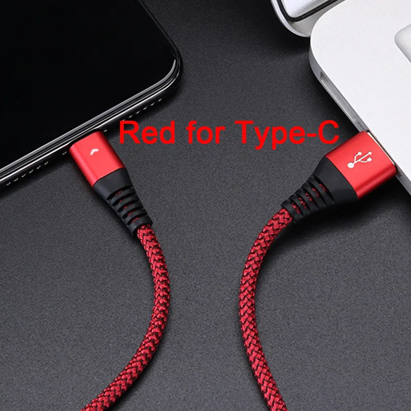 Red for Type C 3а быстрое зарядное устройство для iphone Andriod Micro usb type-C нейлоновые кабели для быстрой зарядки телефонов - Цвет: Red for Type C