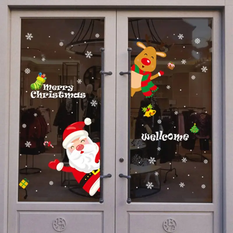 Pegatinas de Navidad с мультяшными принтами para escaparate de Вентана extraíble Санта Клаус muñeco de nieve decoración del женщины в китайском стиле a