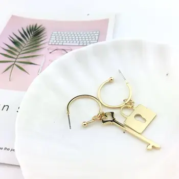 

version of popular cross-border jewelry temperament net red key lock long asymmetric alloy earrings earrings wholesale