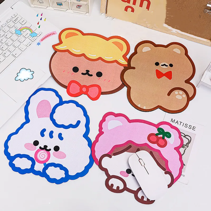 Alfombrilla de ratón antideslizante Kawaii de oso y conejo para niños y niñas, tapete grande de 20x22cm, tapete impermeable de dibujos animados para decoración del hogar y oficina