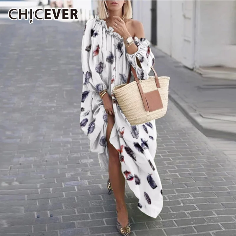 Женское асимметричное платье CHICEVER с открытыми плечами и рукавами-фонариками в
