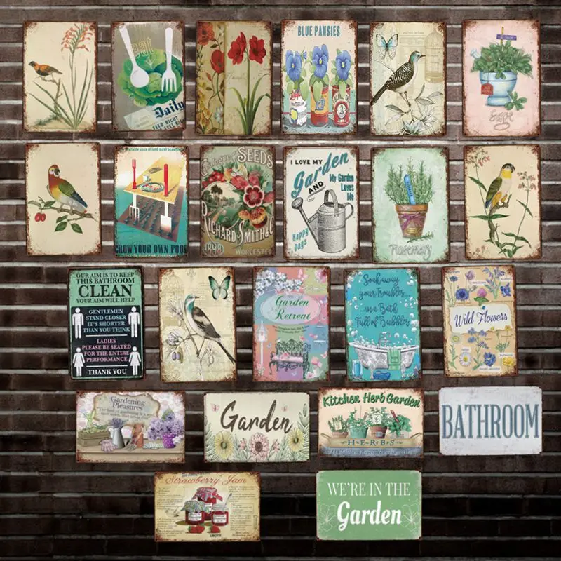 

[ Mike86 ] KITCHEN HERB GARDEN BATHROOM BIRDS FLOWER POT TIN SIGN Custom wholesale Mural Paintings Bar PUB Decor LT-1808