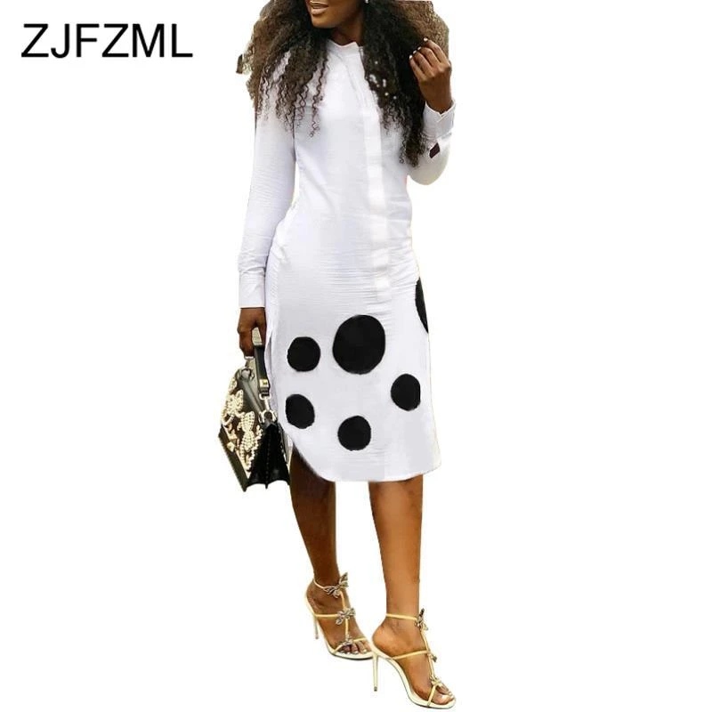 black and white polka dot long sleeve dress