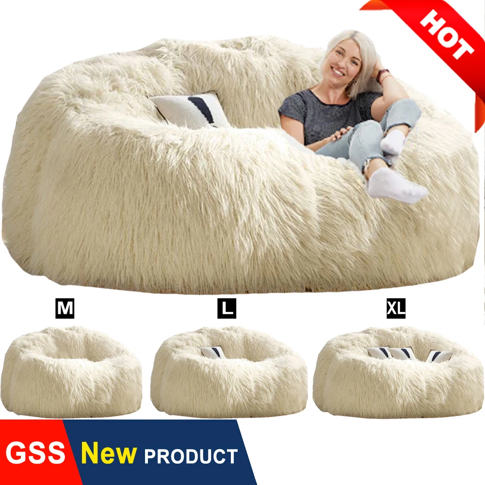 OTAUTAU Fluffy Velvet Giant Bean Bag Chair Cover No Filler Big