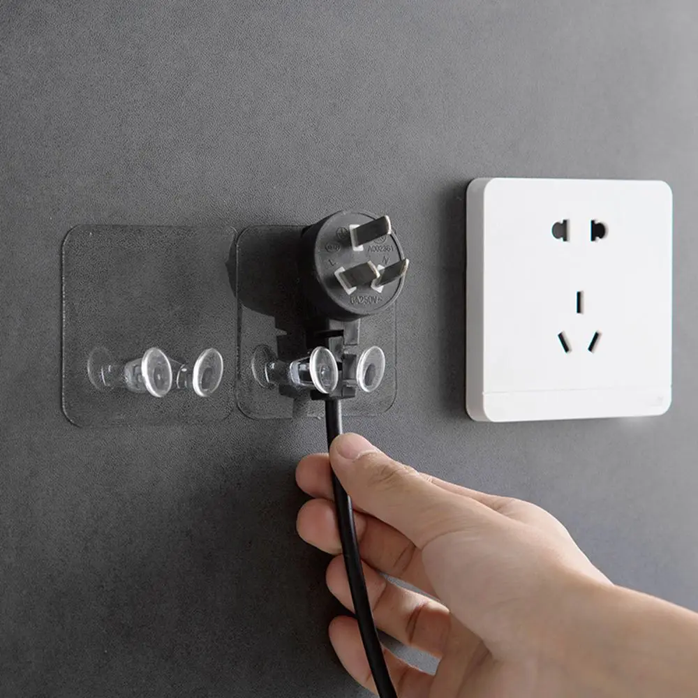 

5pc High Quality Transparent Hook Wire Rack Power Plug Storage Socket Holder Wall Hook Cable Winder Office Home