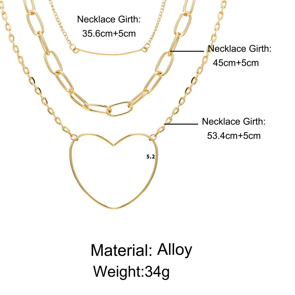 Новинка, Модная Золотая оболочка, многослойные цепочки, ожерелье в форме сердца, геометрические Подвески с кристаллами, ожерелье s для женщин, бижутерия, колье-цепочка