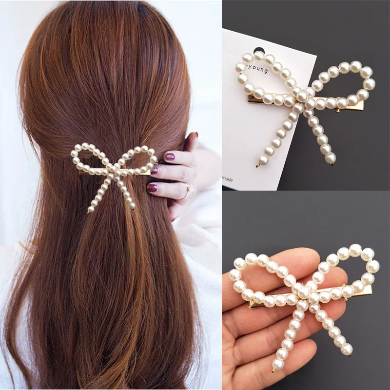 

M MISM 2019 New Style Hair Clips For Woman Rubber Band Pearl Big Bow Geometric Hair Accessories Fashion Style Hairpins Scrunchy