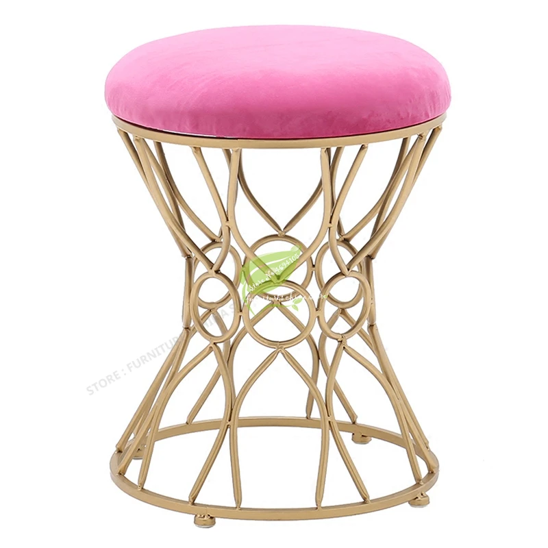 

Nordic Iron Bar Stools Padded Cushion Makeup Chair Gold Pink Furniture Home Stool Ottoman Ins Style Multiple Colour