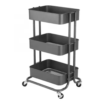 

New 3 Layer Kitchen Storage Rack Slim Slide Tower Movable Steel Assemble Bathroom Shelf Wheels Space Saving Organizer Trolley
